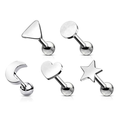 Ear piercing in different colors with design