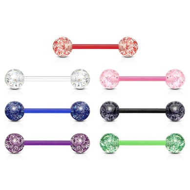 7 Tongue barbells with teflon shaft and acrylic balls