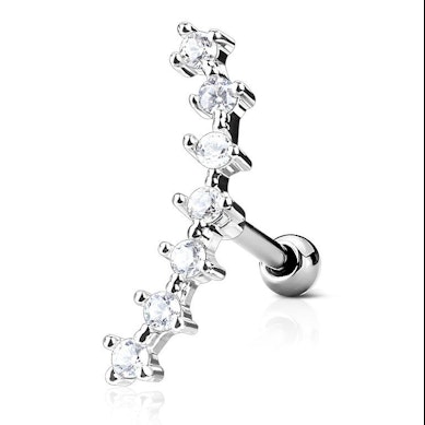 Barbell with curved top and clear stones