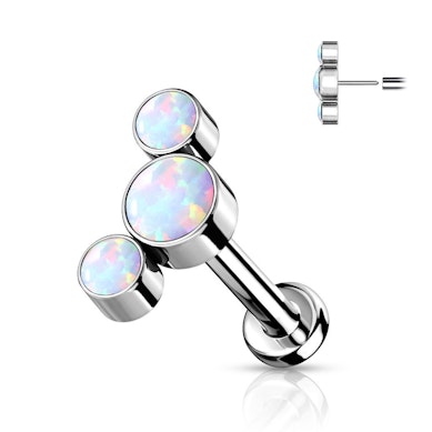 Push-in titanium labret with variety of opal stones