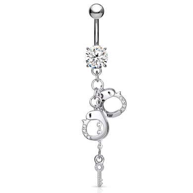 Belly button ring with handcuffs dangle