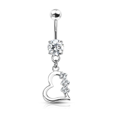 Belly button ring made of titanium with studded heart dangle