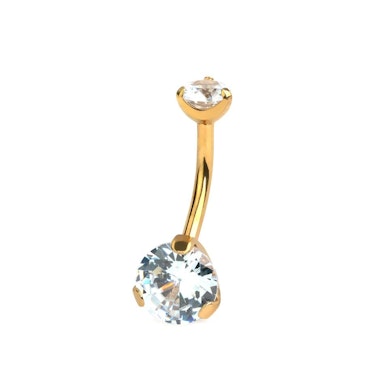 Belly button ring with large gems in top and bottom ball