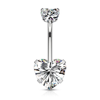 Belly button ring internally threaded with hearts