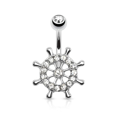 Belly button ring with steering wheel