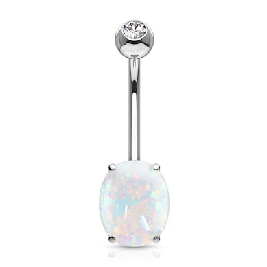 Belly button ring made of solid 14k gold with opal stone