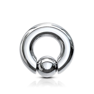Captive bead ring in large size with pop-out ball