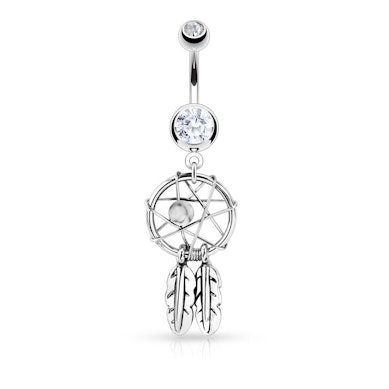 Belly button ring with dreamcatcher dangle