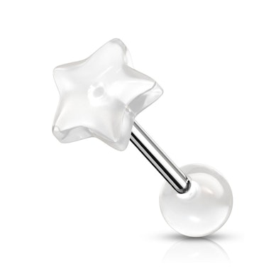 Tongue barbell with glow in the dark star-shaped top