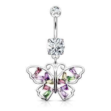 Belly button ring with multicolor butterfly