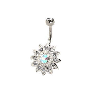 Belly button ring with large bottom flower