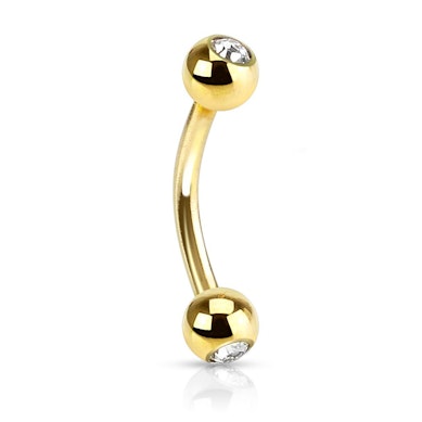 Curved barbell gold-plated with gems