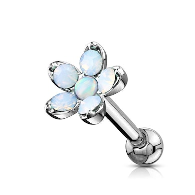 Ear piercing jewelry with top flower charm made with opalites and opal