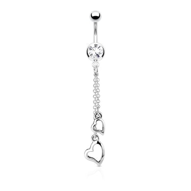 Belly button ring with heart and chain dangle