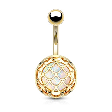 Belly button ring with opal stone in a scales design case
