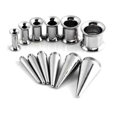 Taper set made of surgical steel with tunnels