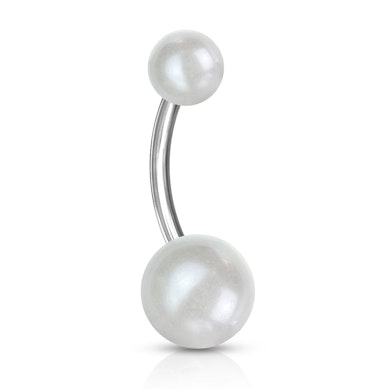 Belly button ring with pearl balls