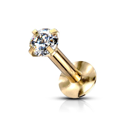 Labret with internally threaded post and prong-set clear gem