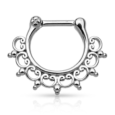 Septum clicker made of surgical steel with ornamental design