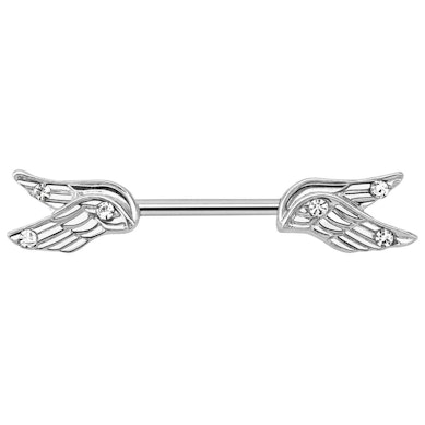 Nipple barbell with split angel wings