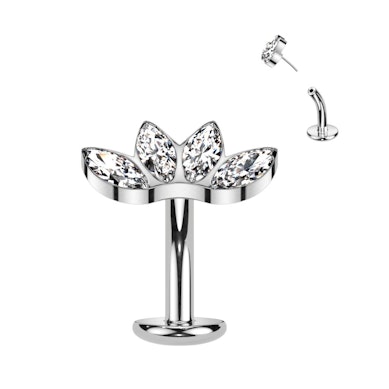 Titanium belly button piercing with stones in a marquise design