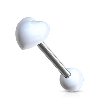 Tongue barbell with heart-shaped bead