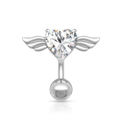 Reverse belly button ring with heart and wings