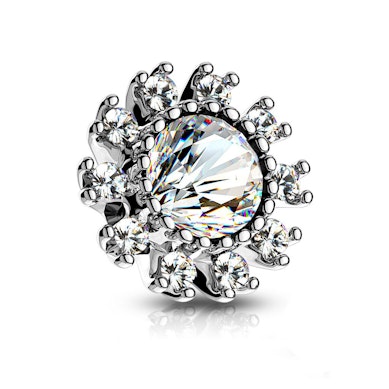 Dermal top with clear stones and large gem in your choice of color
