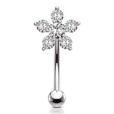 Curved barbell with studded flower