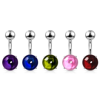 Belly button ring with round cabochon