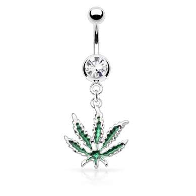 Belly button ring with large marijuana leaf dangle