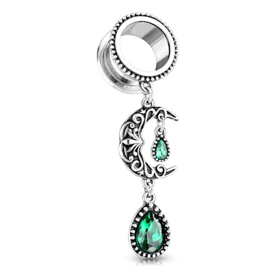 Tunnel with filigree moon and green stones dangle