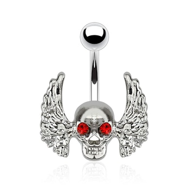Belly button ring with skull and angel wings