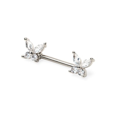 Nipple barbell with butterfly ends-Silver