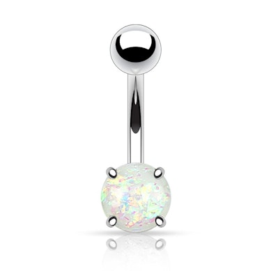 Belly button ring made of surgical steel with opal stone