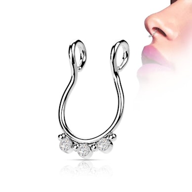 Fake septum ring with three stones and small beads