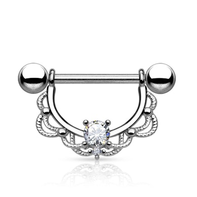 Nipple barbell with filigree and stones