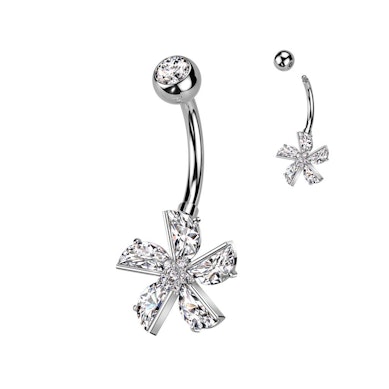 Belly ring with sparkling periwinkle flower