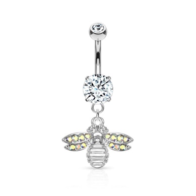 Belly button ring with bee dangle