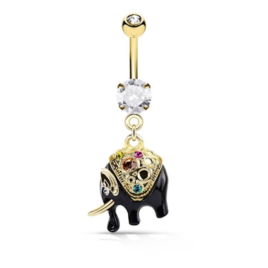 Belly button ring with black elephant dangle