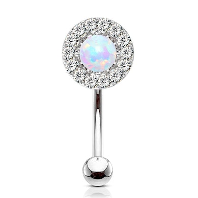 Curved barbell with central opal stone