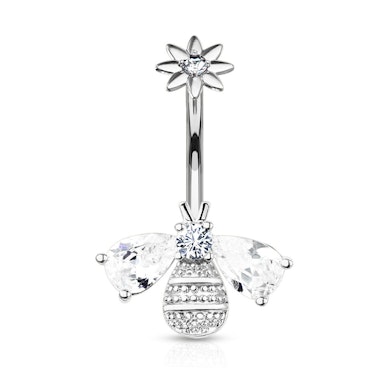 Belly button ring with bee and internal thread