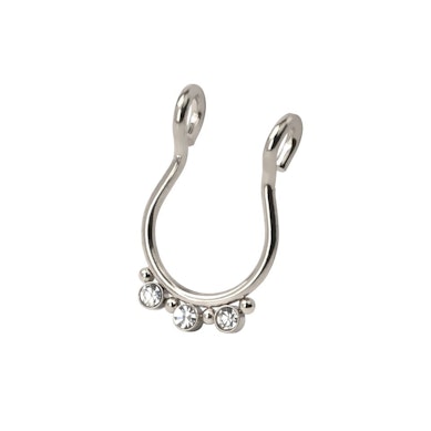 Fake septum ring with three stones and small beads