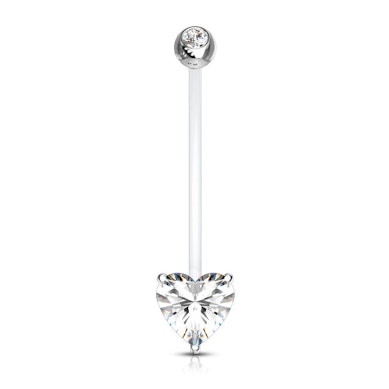 Pregnancy belly ring made of PTFE with heart-shaped gem