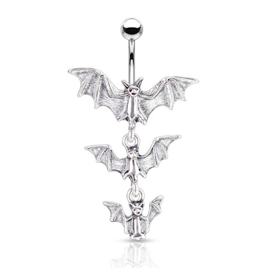 Belly button ring with three bats