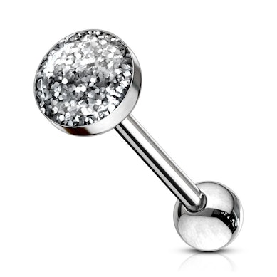 Tongue barbell with glitter ball