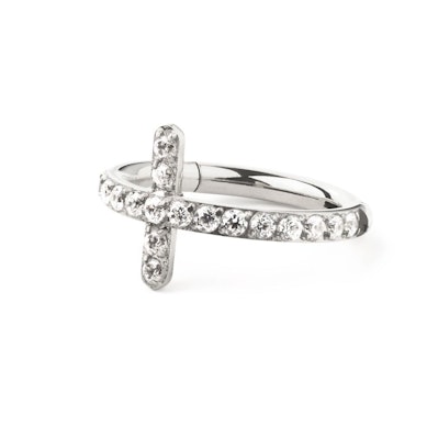 Titanium ring with jewelled cross