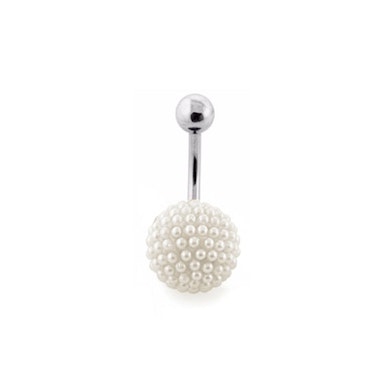 Belly button ring with small pearled spheres