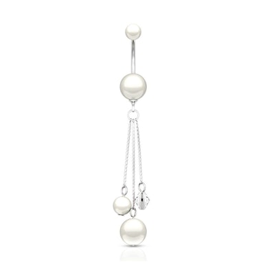 Belly button ring with mother of pearl beads and dangle