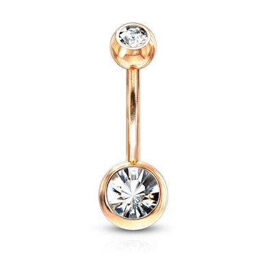 Belly button ring double jeweled and rose gold-plated